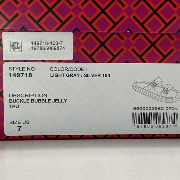 NEW TORY BURCH Buckle Bubble Jelly Slip-On Sandals – Women’s Size 7 – Light Gray - Picture 10 of 13